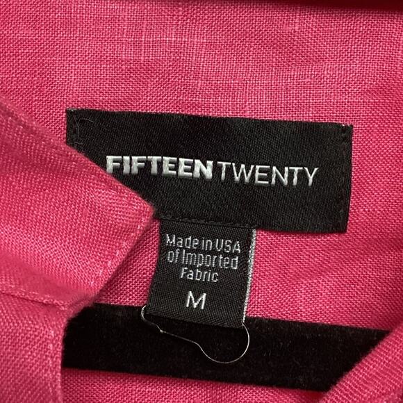 Fifteen Twenty Bubble Gum Pink 100% Linen Button Front Tie Shirt Size M - Picture 4 of 4
